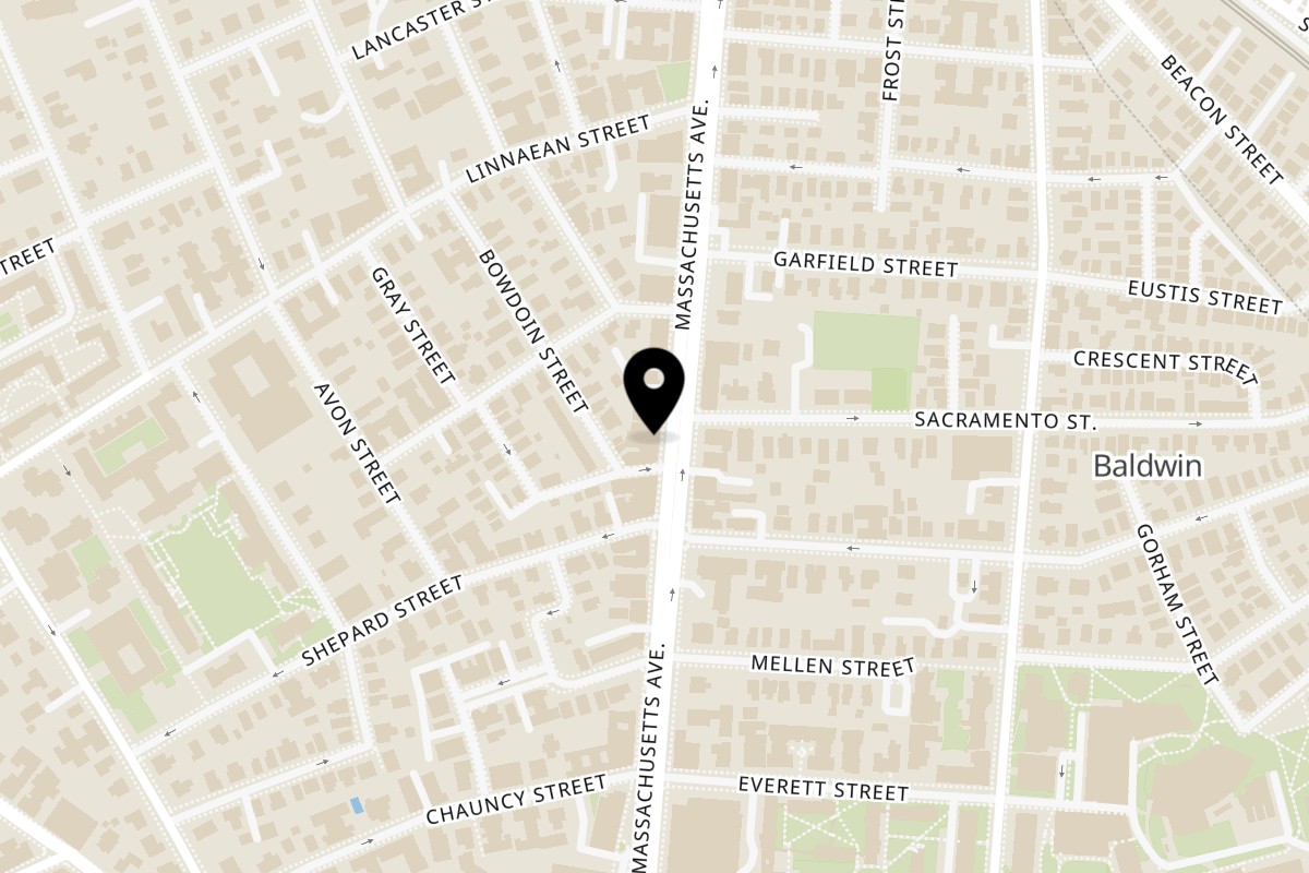 Map showing the location of Nirvana The Taste of India on 1680 Massachusetts Ave in Cambridge
